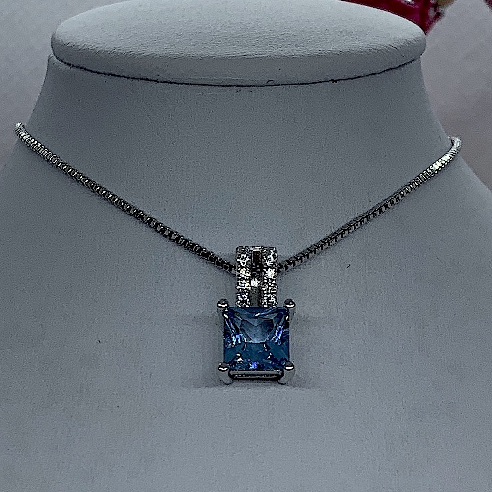 Sterling Silver 925 CZ Blue Topaz Necklace - Picture 2 of 8
